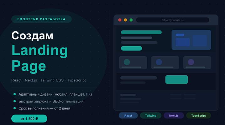 Создам продающий Landing Page на React + Tailwind CSS за 3 дня